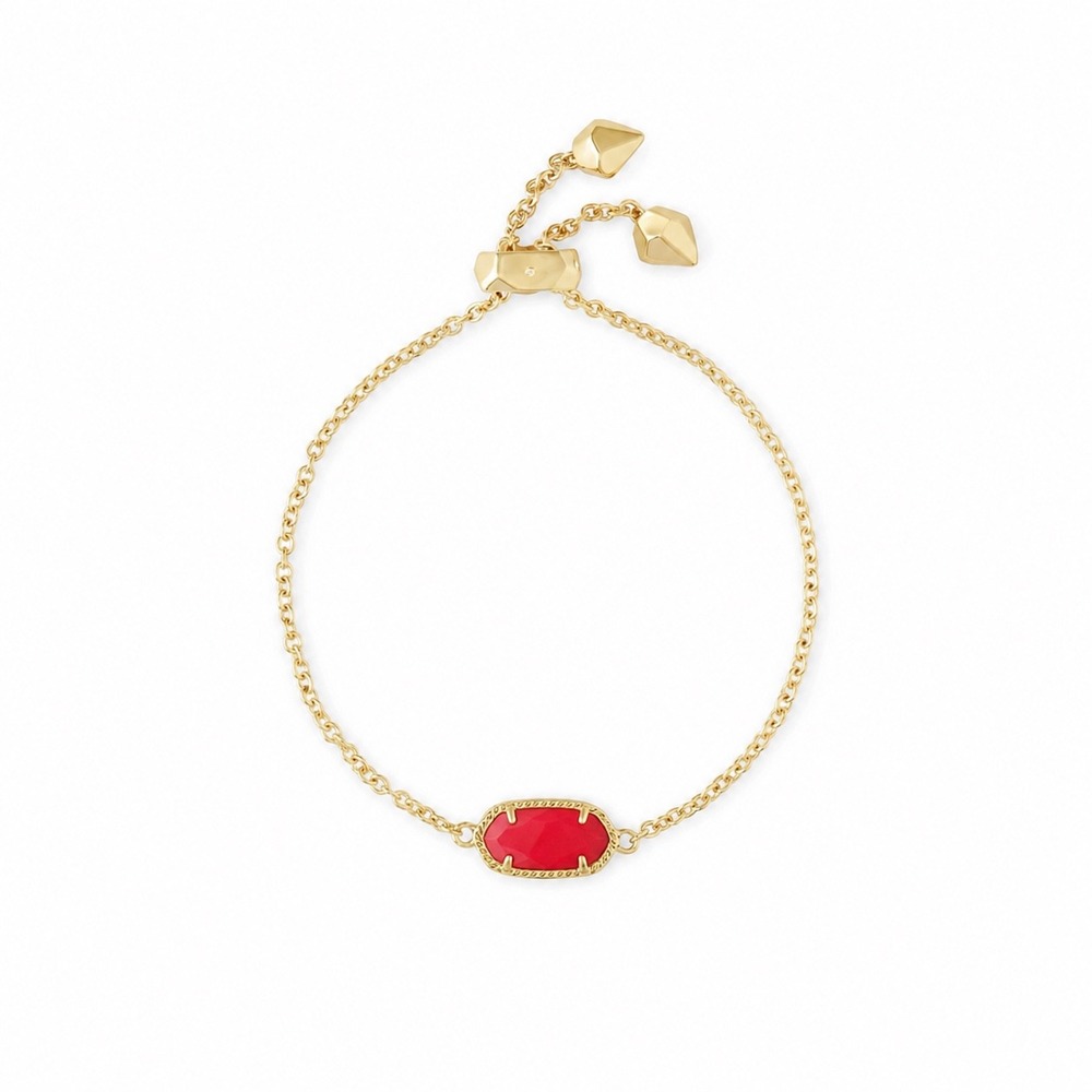 NWT Kendra Scott Elaina Gold Adjustable Chain Bracelet in Red Stone/with dustbag